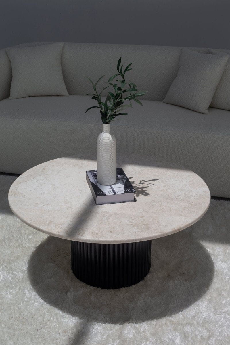 Petronia Oryx Marble Top Coffee Table (4 Leg Colors) 90CM Diter x 42CM Height Black 