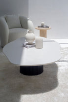 Artemisia White Quartz Irregular Coffee Table With Black Base (2 Sizes) MGH 