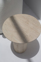 Harriet Travertine Side Table (2 Sizes) MGH L38 x W38 x H44 x2CM ( Top Thickness) Beige Travertine 