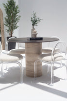 Cynthia Brown Dekton Dining Table with Travertine Base 