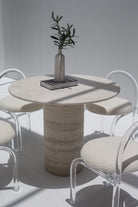 Cynthia Oryx Marble Dining Table with Travertine Base (2 Sizes) 