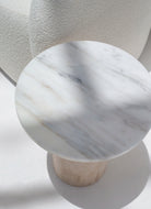 Harriet Calacatta Oro Marble Side Table with Travertine Base