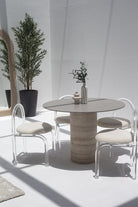 Cynthia Grey Dekton Dining Table with Travertine Base MGH 