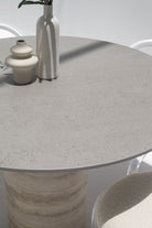 Cynthia Grey Dekton Dining Table with Travertine Base MGH 