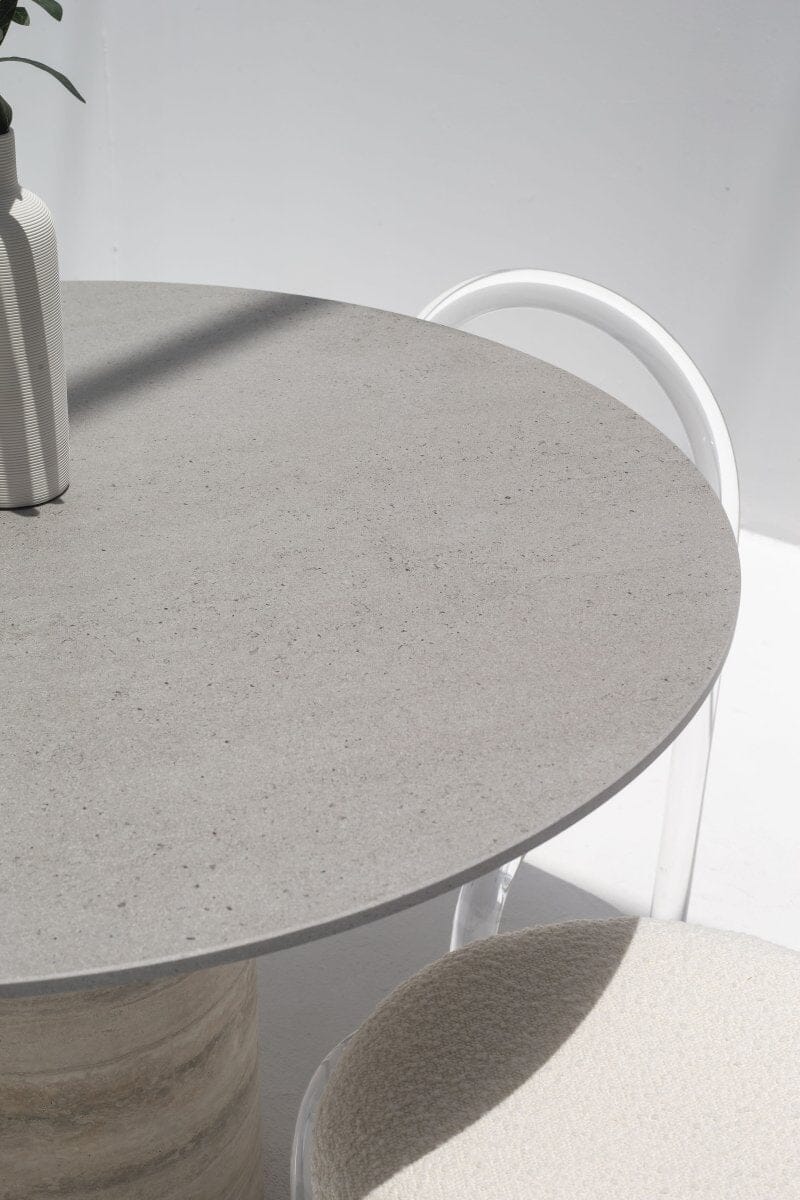 Cynthia Grey Dekton Dining Table with Travertine Base MGH 