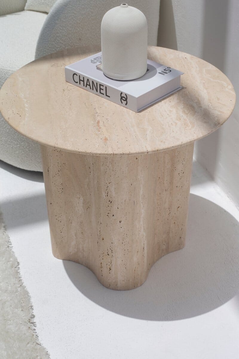 Hera Honed Travertine Side Table MGH 