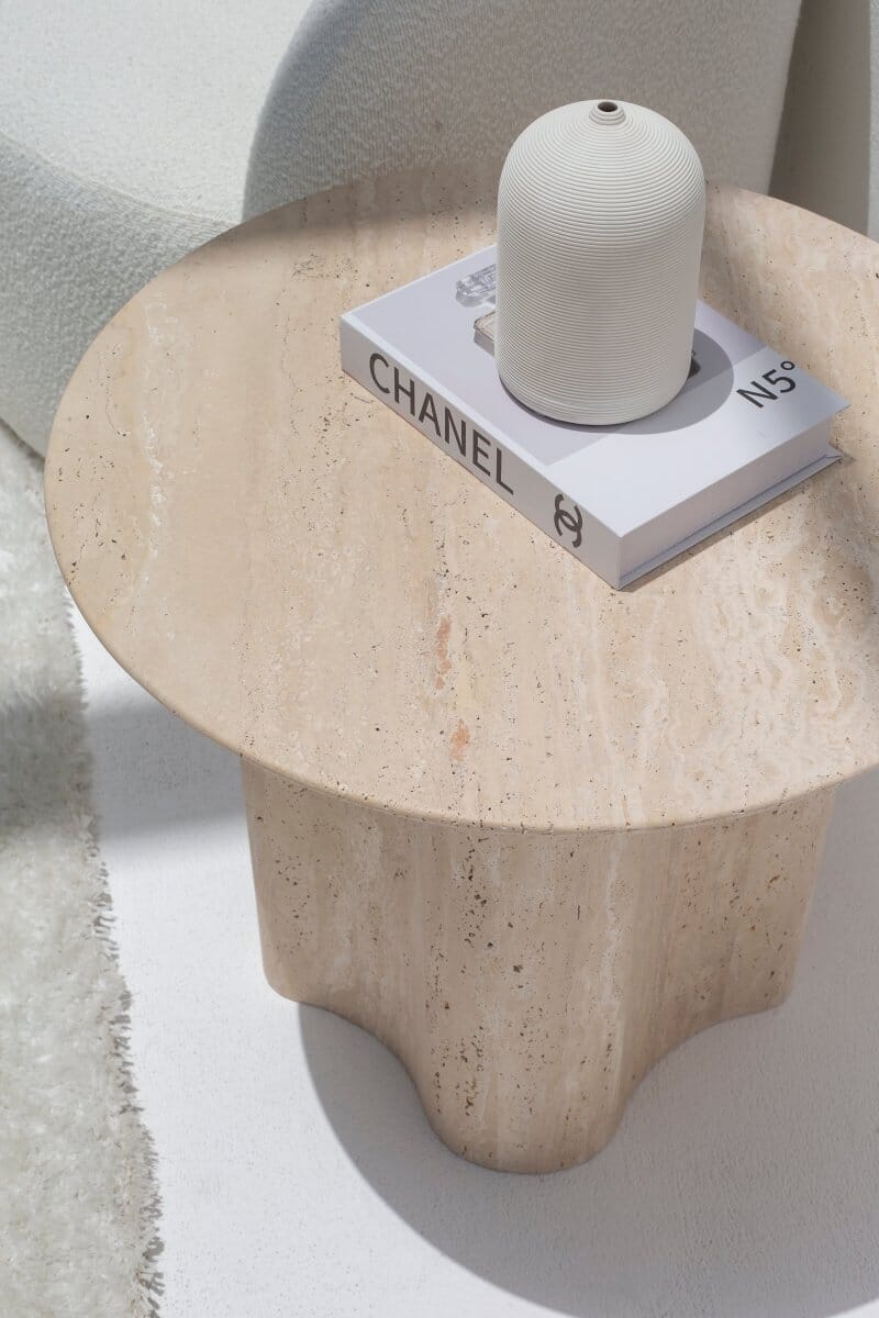 Hera Honed Travertine Side Table MGH 