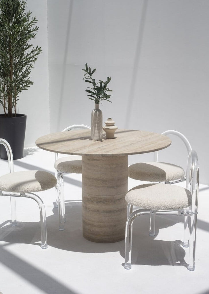 Pelagia Travertine Dining Table (5 Sizes) MGH 100CM Diameter x 76CM Height Silver Travertine 