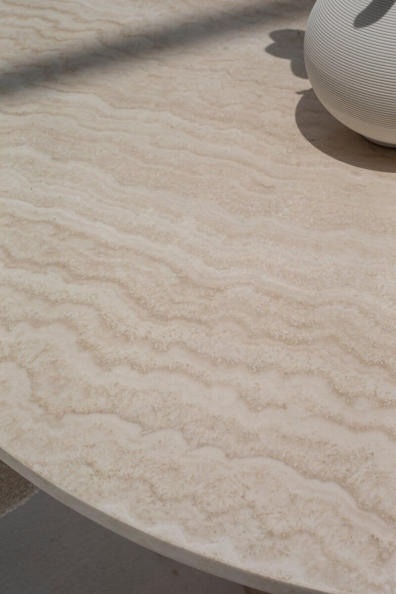 Pelagia Travertine Dining Table (5 Sizes)  90CM Diter x 76CM Height White Travertine 