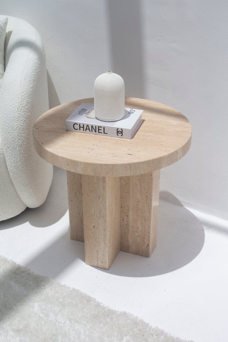 Eirene Honed Travertine Side Table MGH 