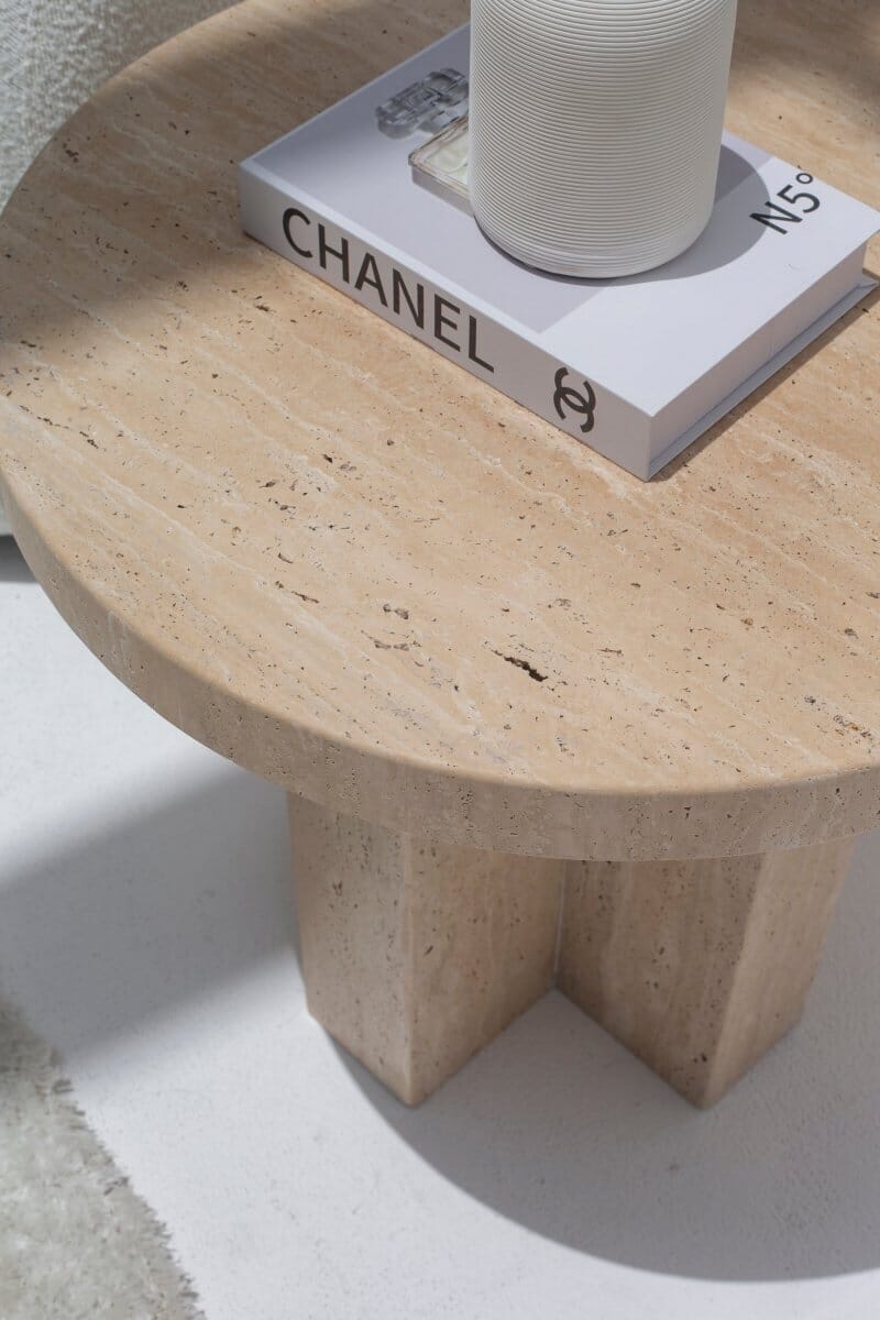 Eirene Honed Travertine Side Table MGH 