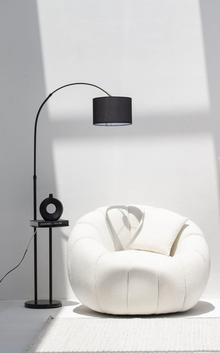 Contemporary Arching Floor Lamp with Sleek Black Shade 