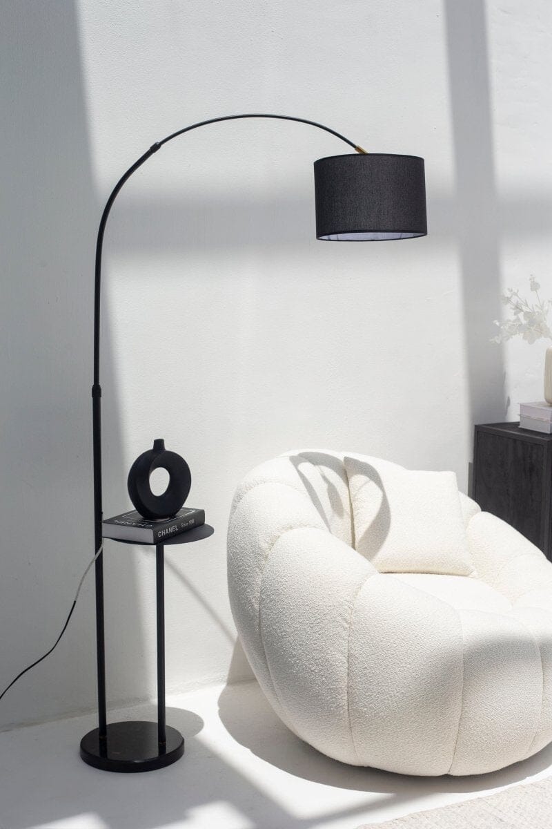 Contemporary Arching Floor Lamp with Sleek Black Shade 