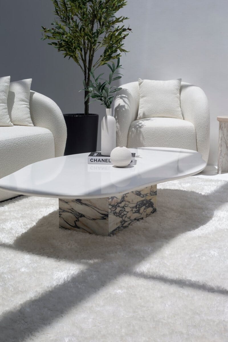 Ilithyia White Quartz Irregular Coffee Table With Calacatta Viola MGH 