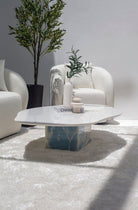 Lucretia White Quartz Irregular Coffee Table With Blue Onyx Base MGH 