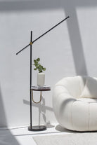 Sleek Modern LED Floor Lamp with Integrated Shelf: Functional Elegance 