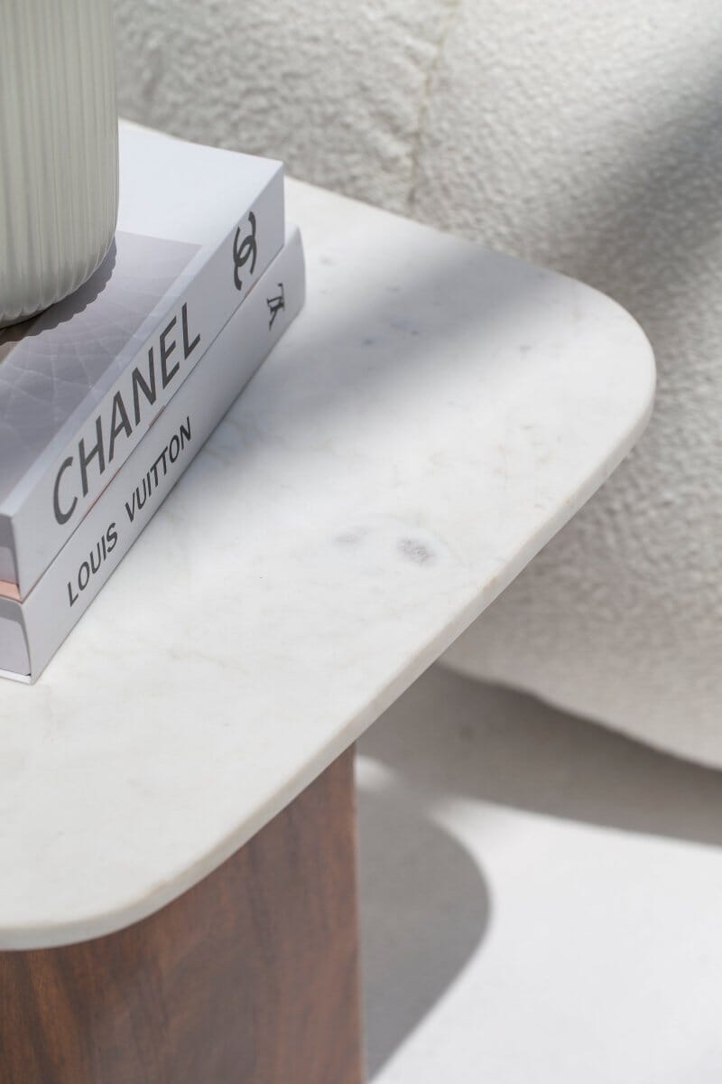 Shagla Marble-Top Wooden Side Table 