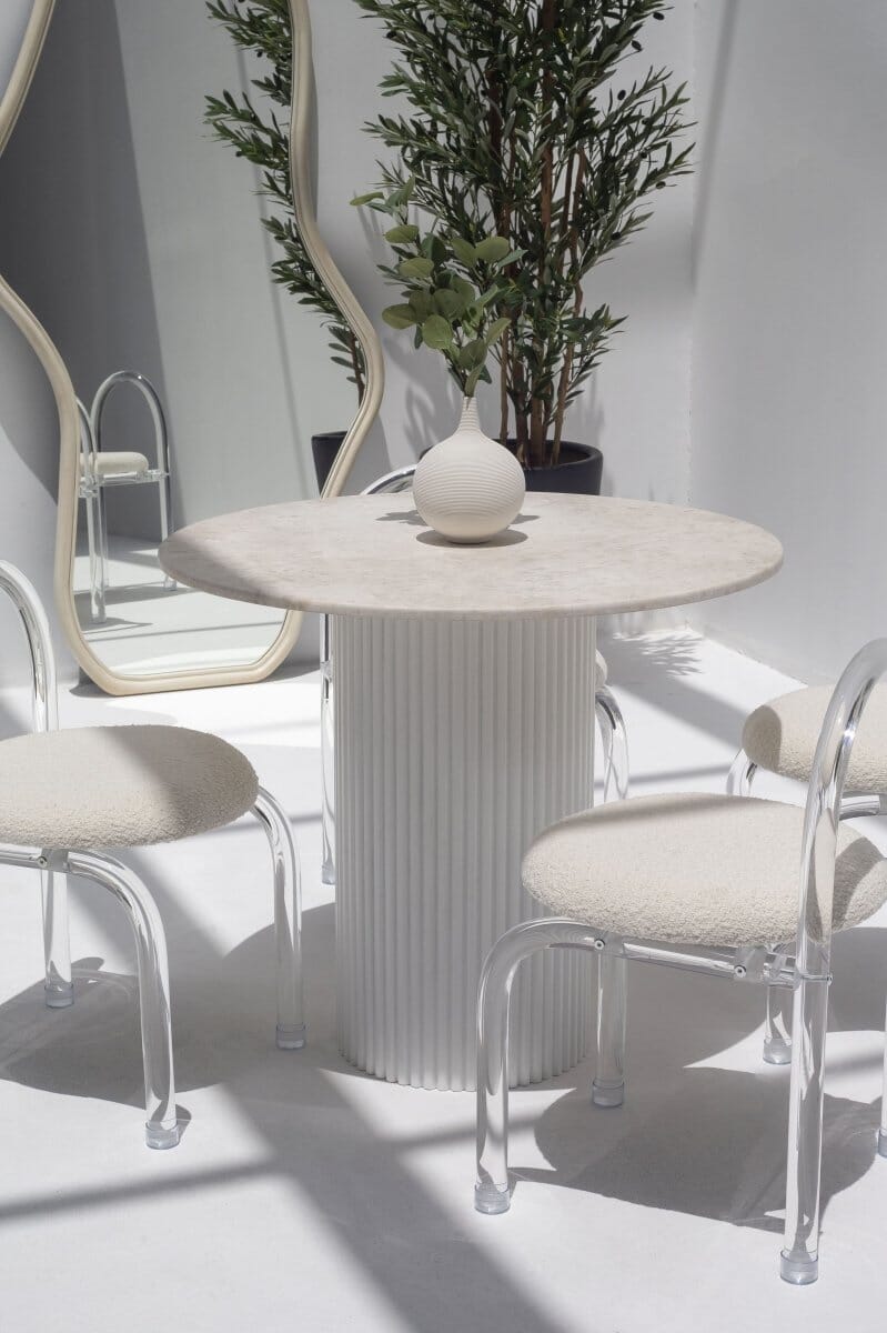 Cornelia Oryx Marble Dining Table (3 Base Colors) 90CM Length x 90CM Width x 76CM Height White 