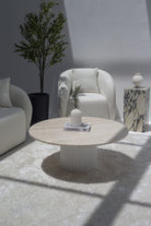 Petronia White Travertine Coffee Table With White Base MGH 