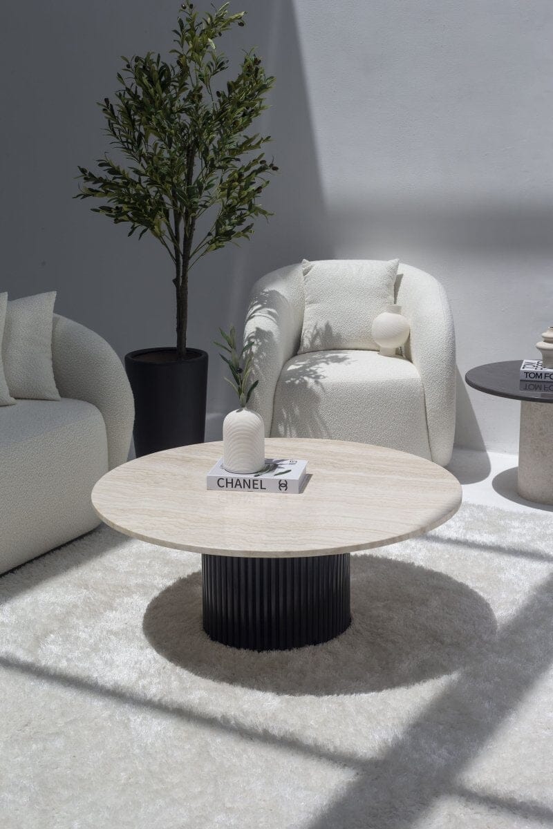 Petronia White Travertine Coffee Table (4 Base Colors) Black 