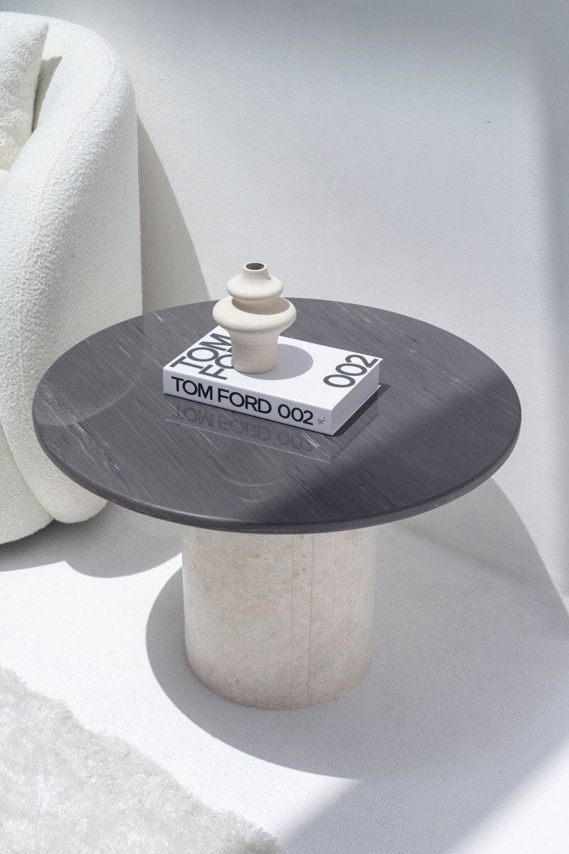 Harriet Gray Dekton Side Table with Travertine Base (3 Sizes)