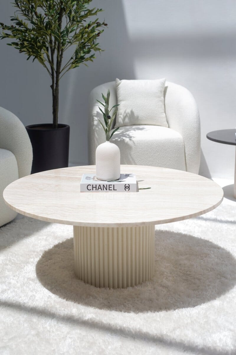 Petronia White Travertine Coffee Table (4 Base Colors) Beige 