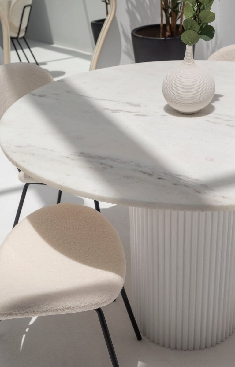 Aloise White Marble Top Round Dining Table (2 Base Colors) Homekode 