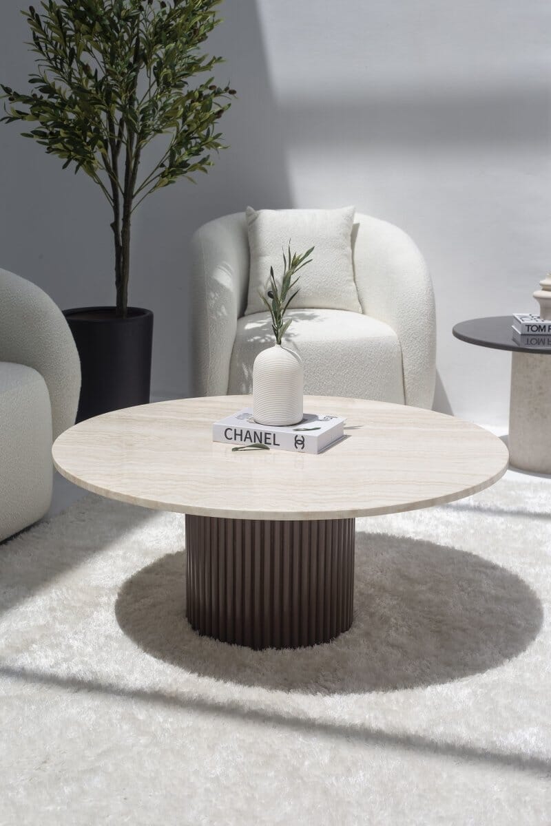 Petronia White Travertine Coffee Table (4 Base Colors) Brown 