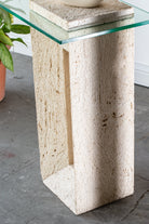 Sadie Minimalist Travertine Plinth with Glass Top Homekode 