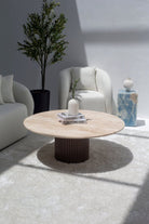 Petronia Beige Travertine Coffee Table With Brown Base MGH 