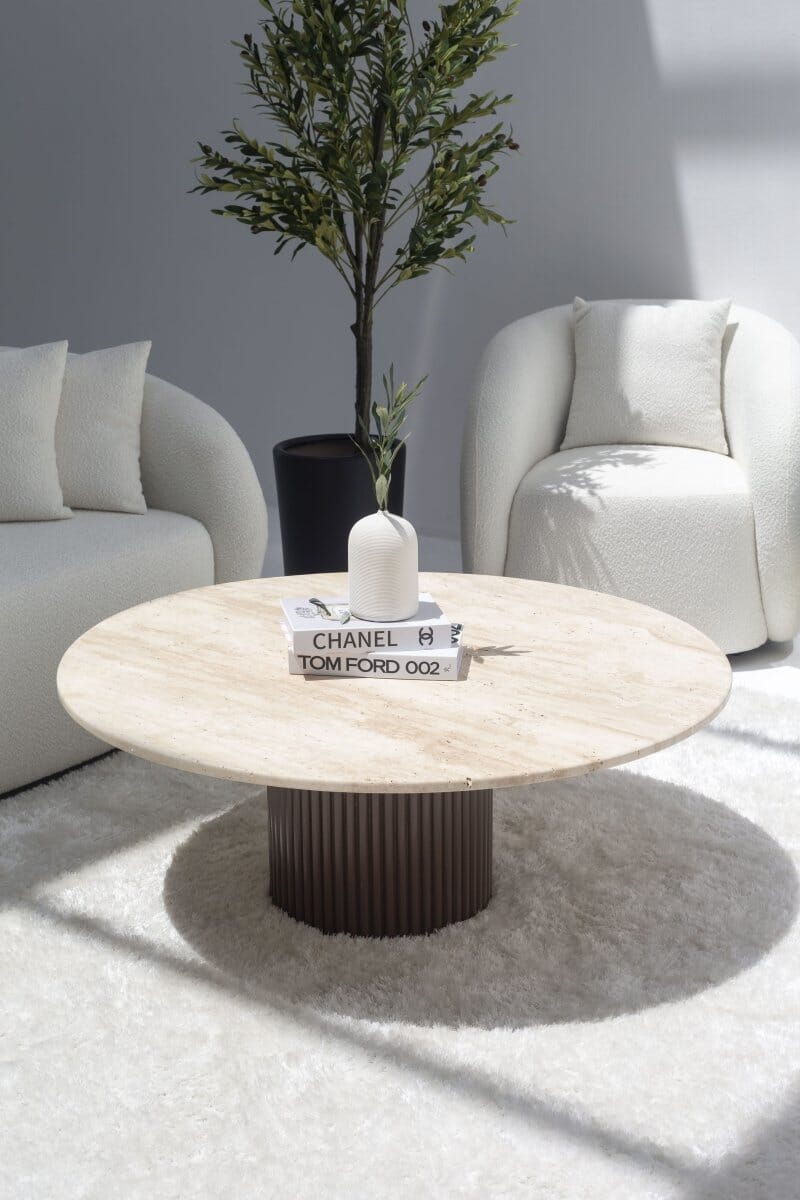 Petronia Beige Travertine Coffee Table (4 Base Colors) 