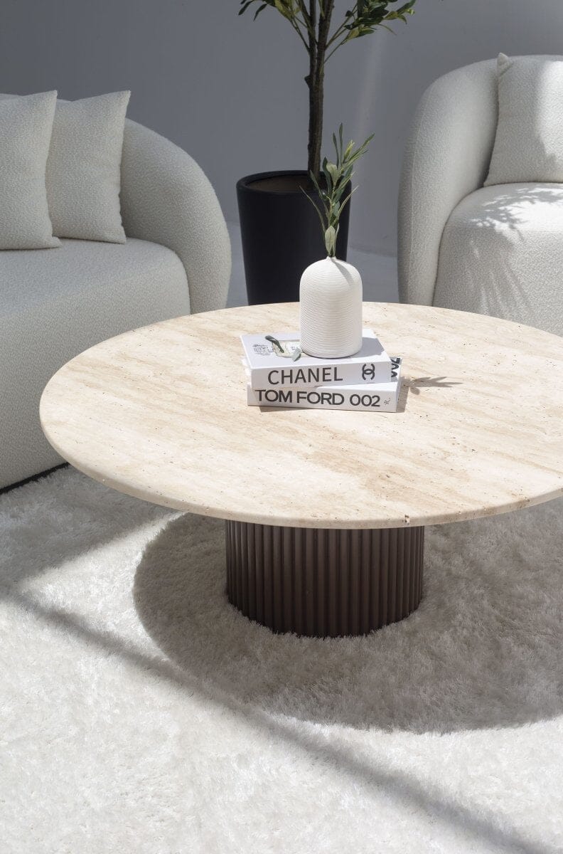 Petronia Beige Travertine Coffee Table (4 Base Colors)