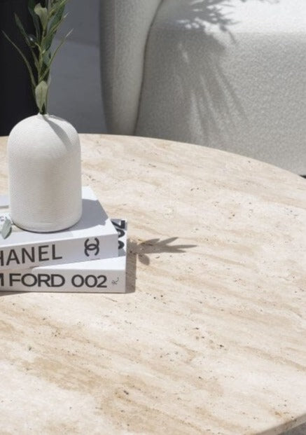 Petronia Beige Travertine Coffee Table With Brown Base 