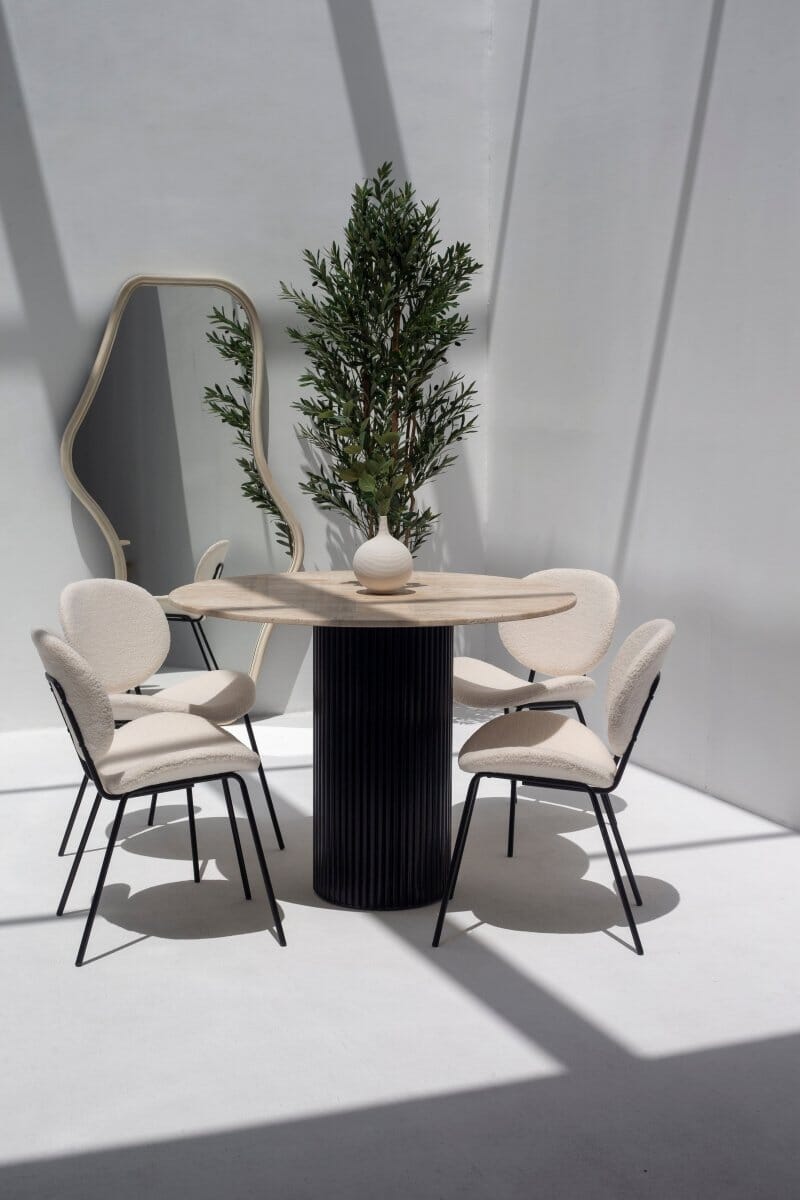 Cornelia Beige Travertine Top Dining Table (4 Base Colors) 