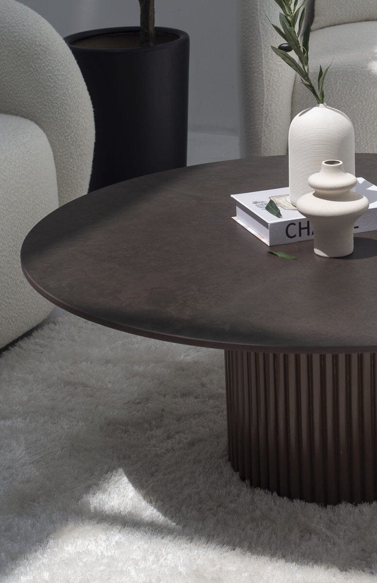 Petronia Brown Dekton Coffee Table With Brown Base 