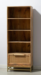 Rattan Mango Wood Bookcase/Shelves with Gold Base ART 