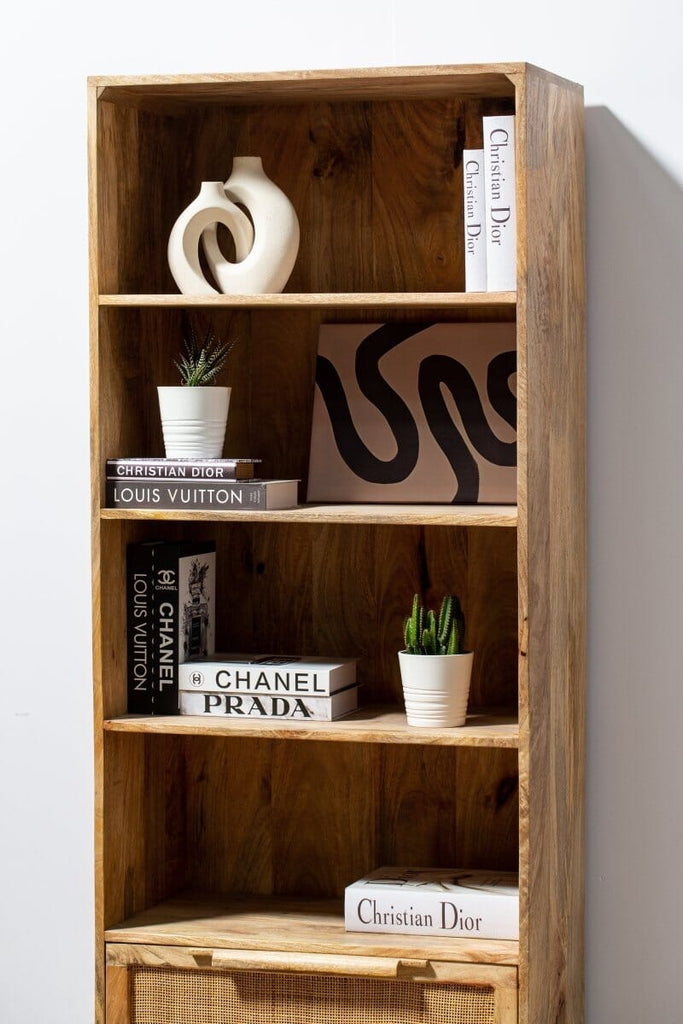 Rattan Mango Wood Bookcase/Shelves with Gold Base ART 