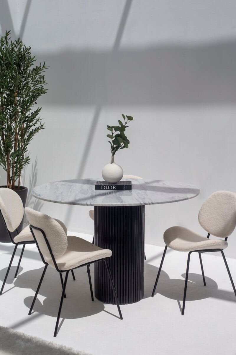 Cornelia Bianco Joya Marble Dining Table (3 Base Colors) 135CM Length x 135CM Width x 76CM Height Black 