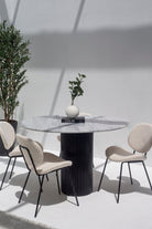 Cornelia Bianco Joya Marble Dining Table (3 Base Colors) MGH 120CM Length x 120CM Width x 76CM Height Black 