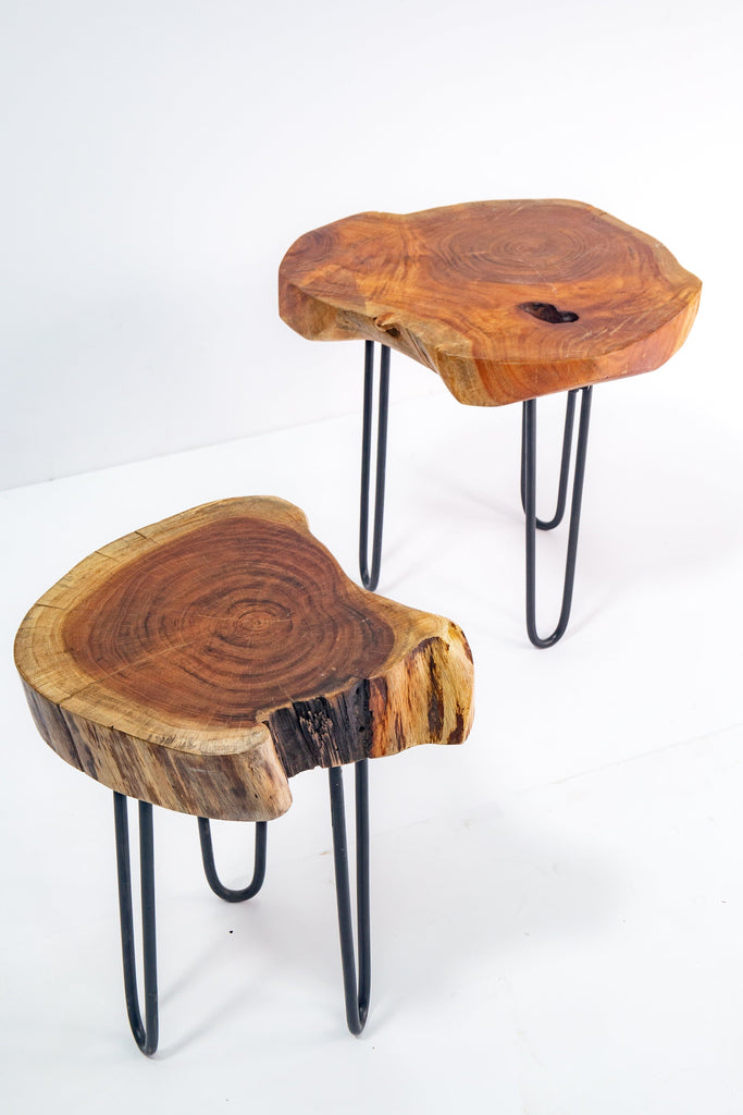 Tree Stump Side Table with Hairpin Legs Homekode 