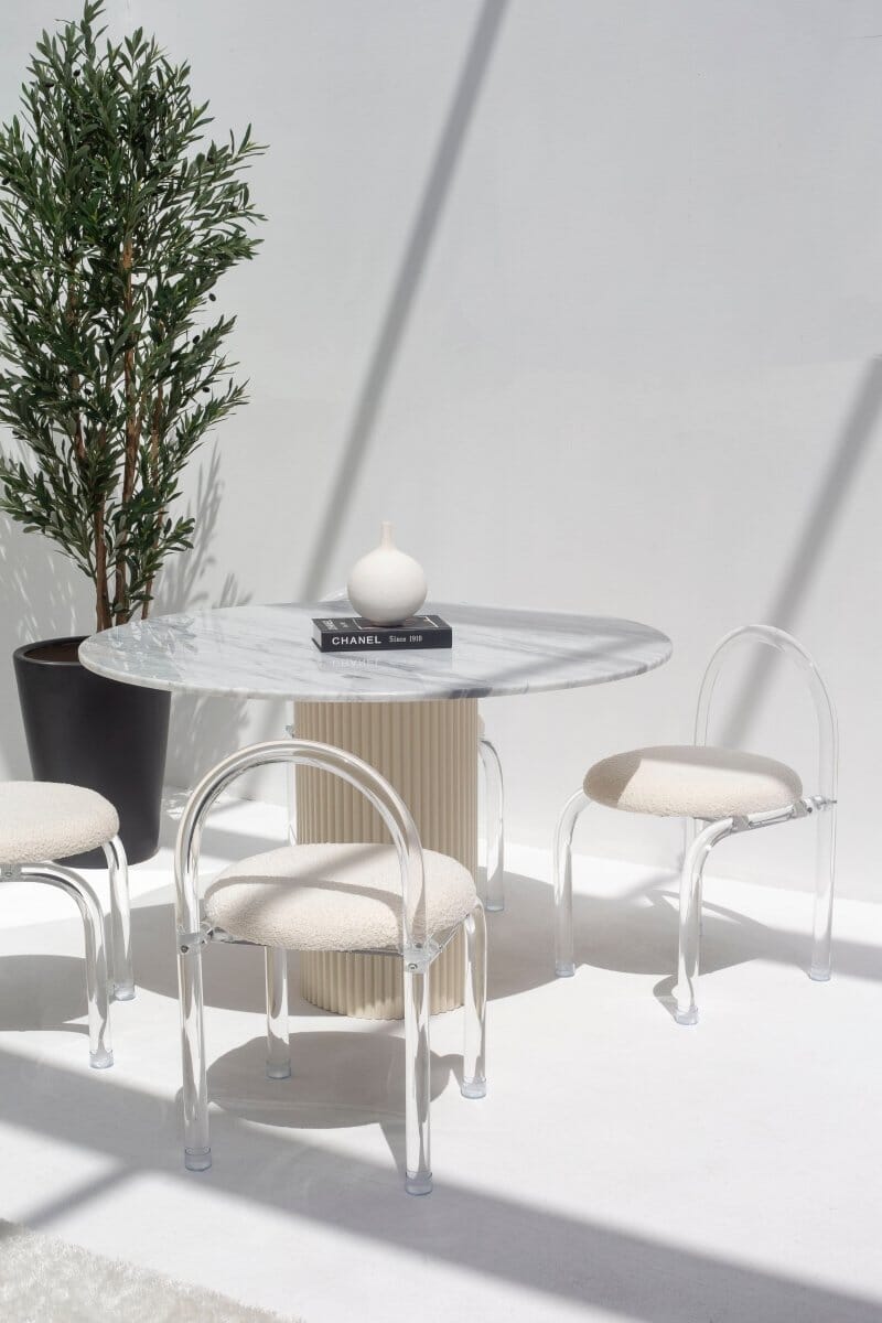 Cornelia Bianco Joya Marble Dining Table With Beige Base (2 Sizes)  