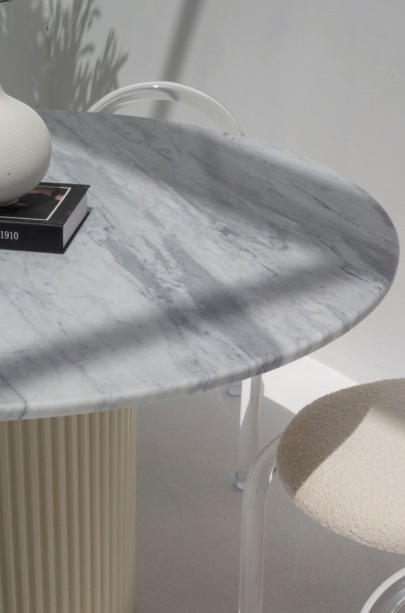 Cornelia Bianco Joya Marble Dining Table With Beige Base (2 Sizes) 