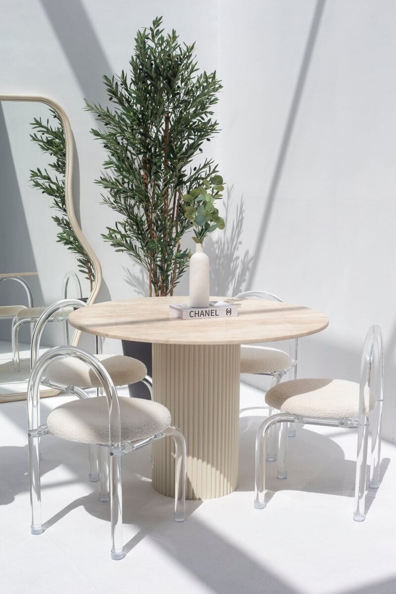 Cornelia Beige Travertine Top Dining Table (4 Base Colors) 