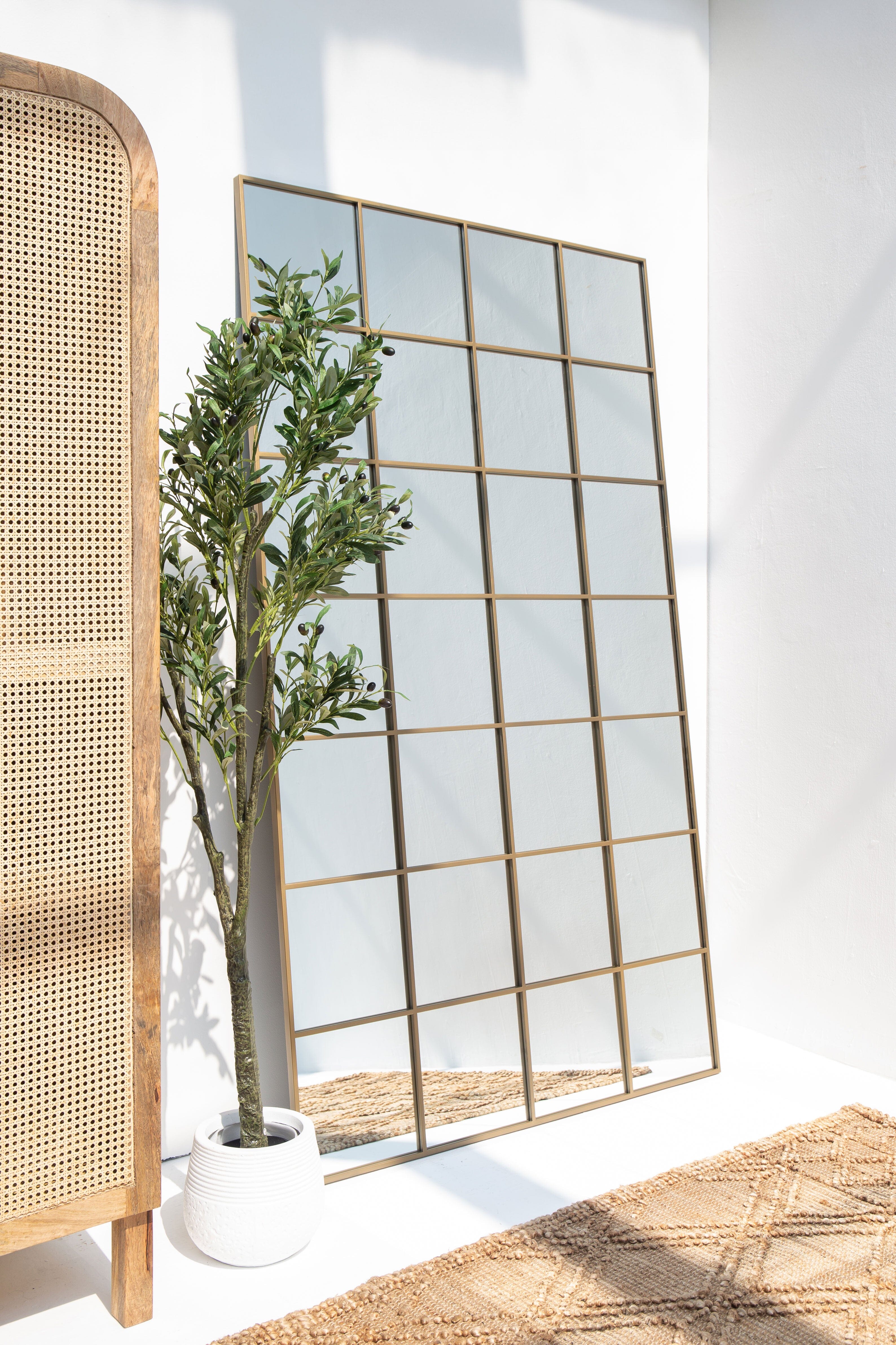 Large Rectangular Window Mirror XL Brass Rectangular Window Mirror (210x120 CM) - Homekode