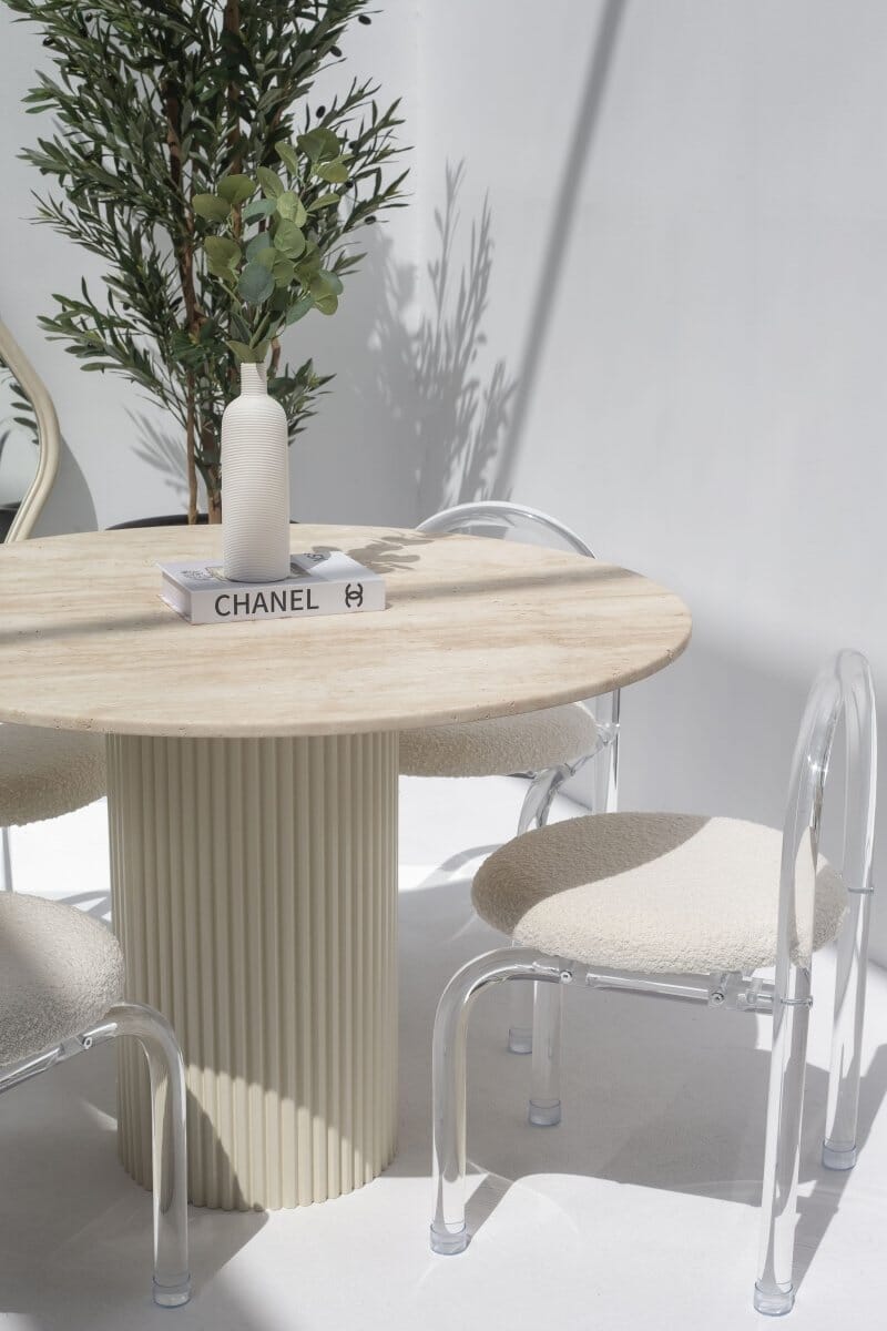 Cornelia Beige Travertine Top Dining Table (4 Base Colors)