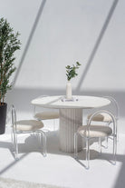 Cornelia White Marble Dining Table With White Fluted Marble Base (2 Sizes) MGH 