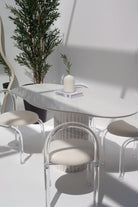 Natalia White Quartz Irregular Dining Table With White Marble Base MGH 