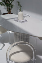 Natalia White Quartz Irregular Dining Table With White Marble Base MGH 