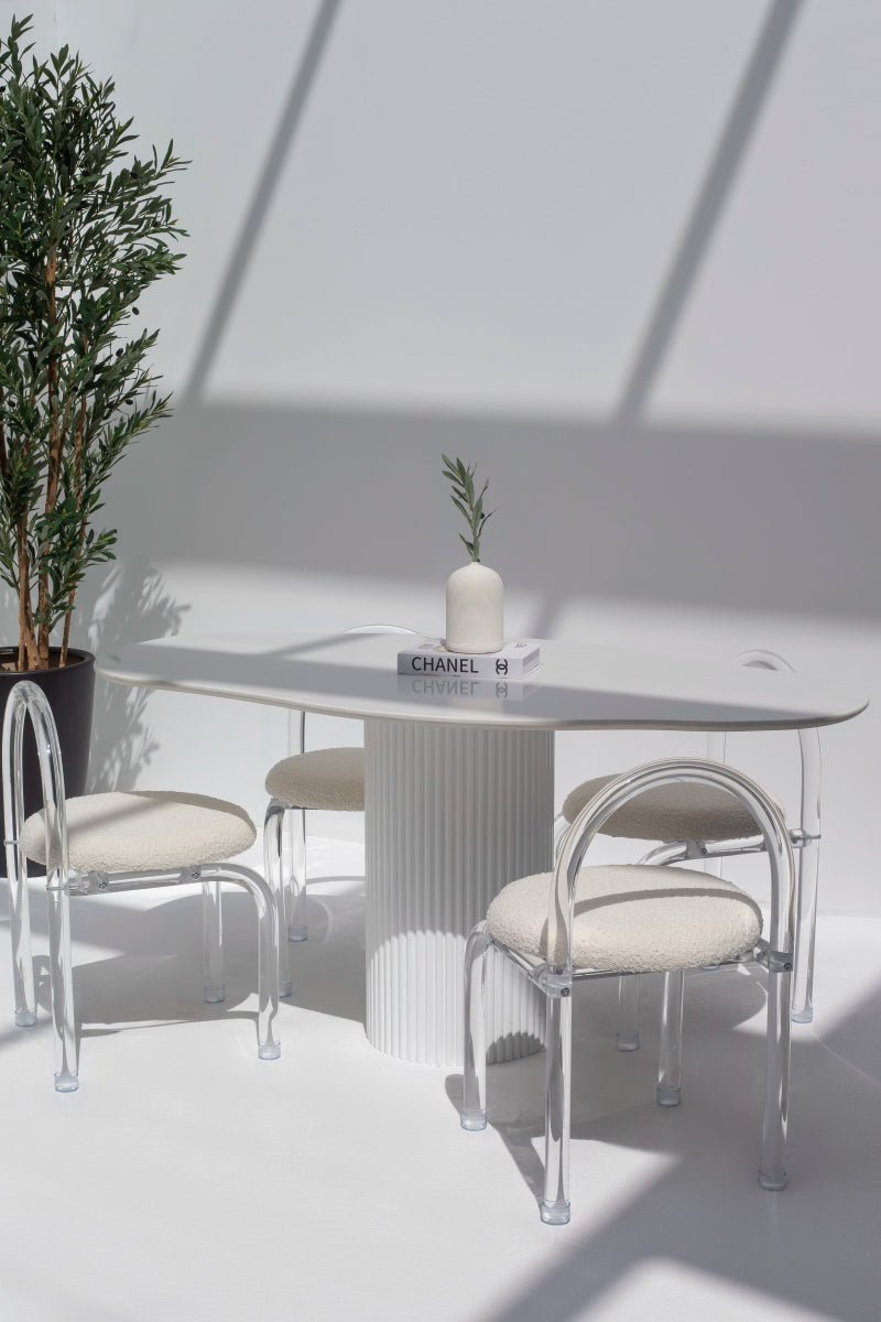 Natalia White Quz Irregular Dining Table With White Base 