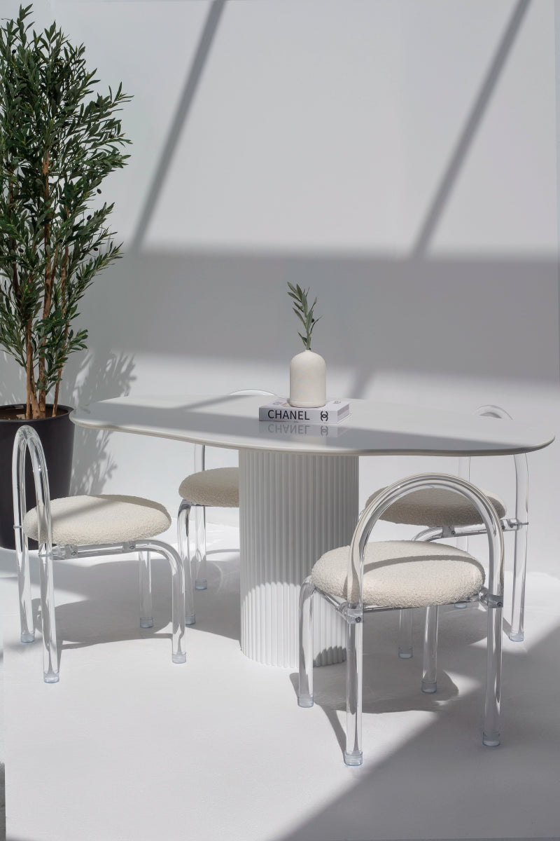 Natalia White Quartz Irregular Dining Table (2 Base Colors)